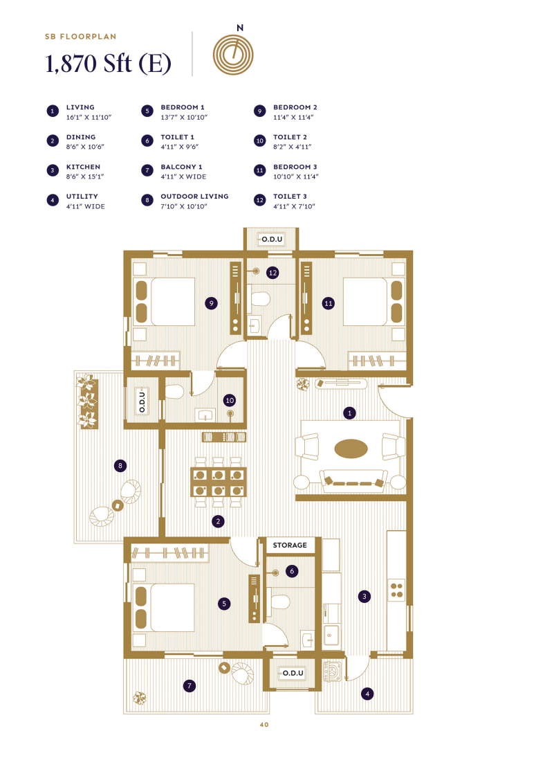 ASBL Loft 3 BHK Large - 1,870 sqft plan